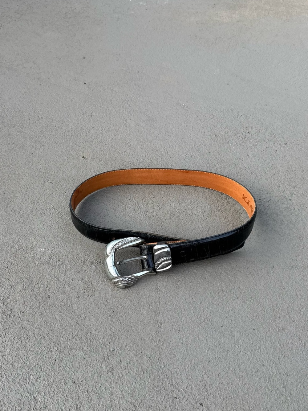 Vintage ONYX by Brighton Black Croc Embossed Leather Western Belt Size 30